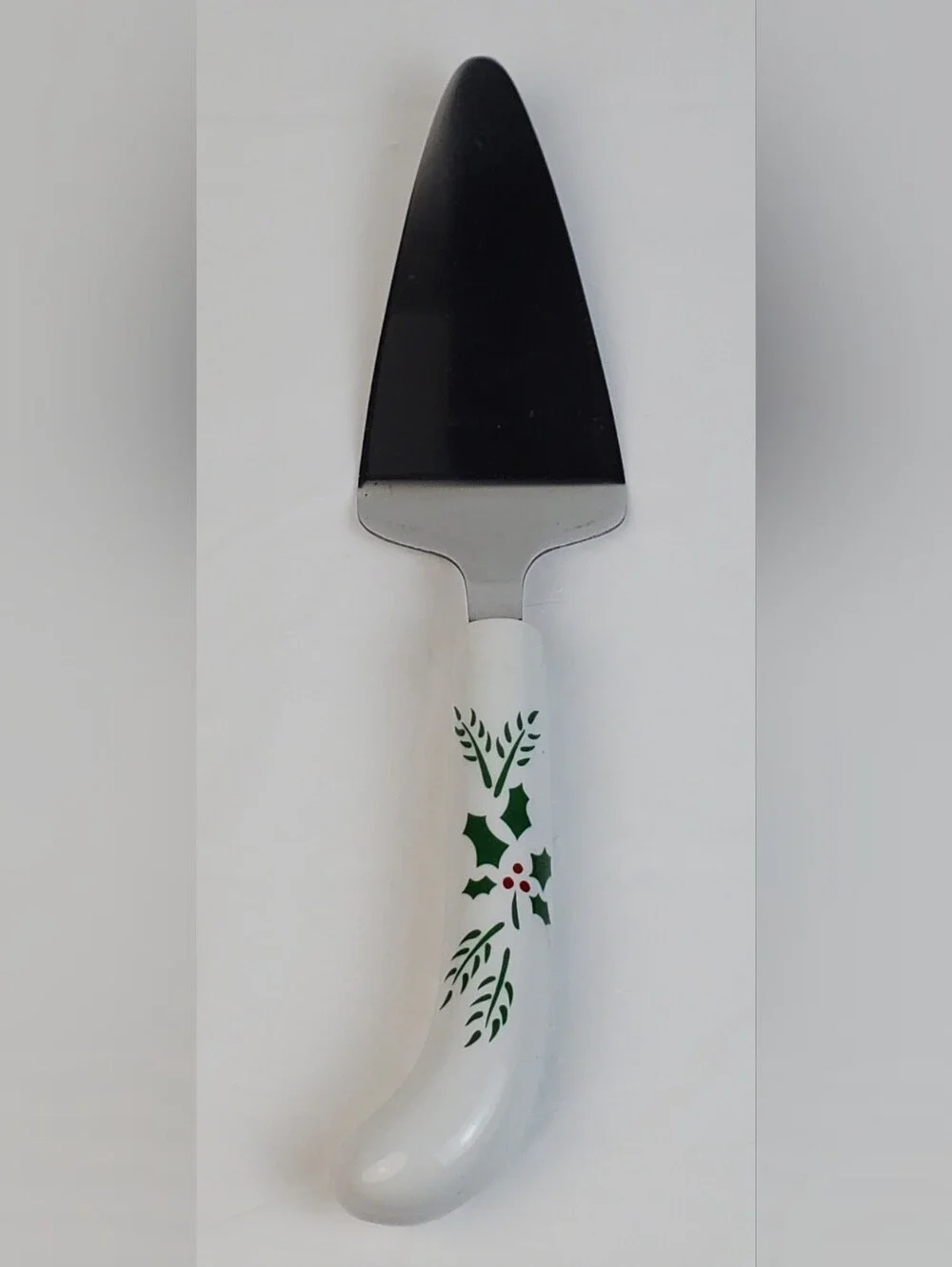 Christmas VTG Green Holly w/ Berries Cake Server Ceramic Handle Japan - GUC